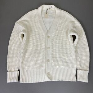 SUITSUPPLY Cardigan Sweater Mens Small Off White Cotton Silk Waffle Knit New NWT